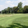 A view of a green flanked by bunkers at Mack Mayfield Municipal Golf Course.
