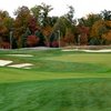A fall view of green surrounded by bunkers at Twin Lakes Golf Club