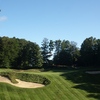 The green on the second hole on the Threetops Course at Treetops Resort slopes severely from right to left.