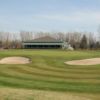 A view of the clubhouse and green #18 at Hickory Creek Golf Course