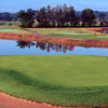 A view of green surrounded by water at Van Buren Golf Club - Woodlands