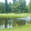 A view of a green with water coming into play at Wawonowin Country Club