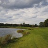 The par-4 13th hole on the Monarch Course at Garland Lodge & Resort features large traps on either side of the fairway