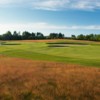 A view of a well protected green at The South Course from Arcadia Bluffs.