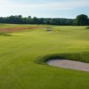 A view of the 1st green at The South Course from Arcadia Bluffs.