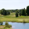 A view of a green with water coming into play at Mistwood Golf Course.