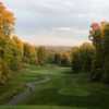 A fall day view from a tee at Hawk's Eye Golf Resort.