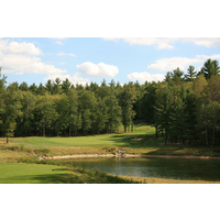 Timberstone Golf Course's short, par-4 12th hole plays over a hazard to a double-green, shared with the seventh hole. 
