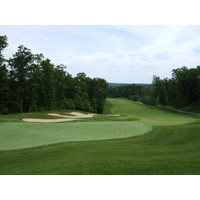 A dogleg right to an elevated green on the back nine at Thousand Oaks Golf Club in Grand Rapids, Michigan.