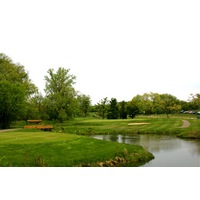 Leslie Park Golf Course's par-3 12th hole plays over water.
