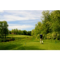 The Orchards Golf Club's 13th hole is a narrow dogleg right around trees.